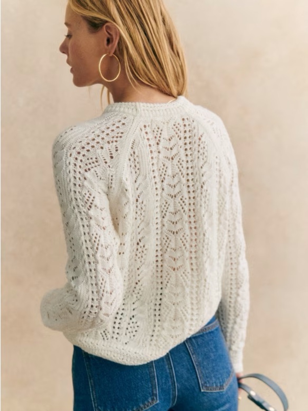 Sezane MEDIUM Zachary crochet knit crewneck jumper sweater in Ecru - Picture 2 of 7